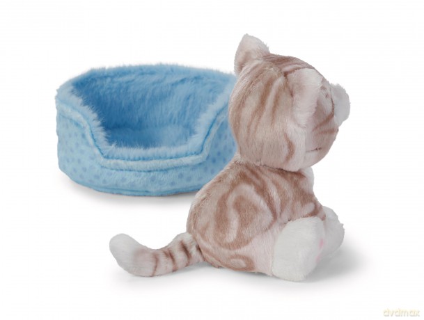 NICI Przytulanka szary kot w niebieskim koszyczku 12cm