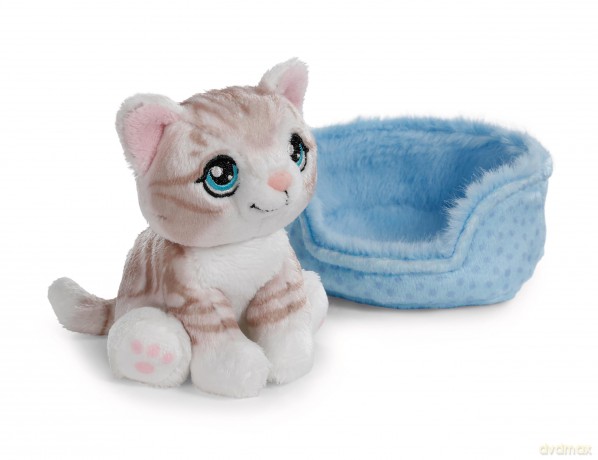 NICI Przytulanka szary kot w niebieskim koszyczku 12cm