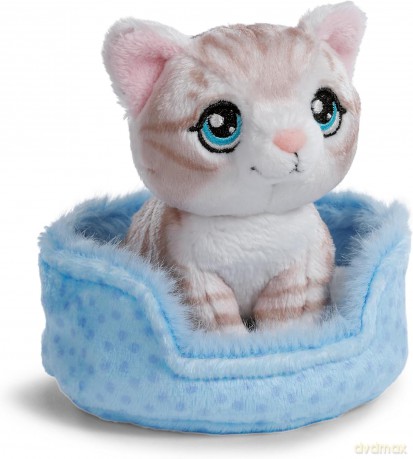 NICI Przytulanka szary kot w niebieskim koszyczku 12cm