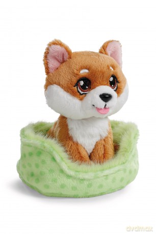 NICI Przytulanka pies Shiba inu w zielonym koszyczku 12cm