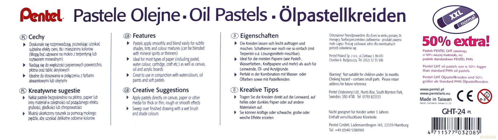 Pastele olejne XXL PENTEL 24 kolory [SZKOŁA]