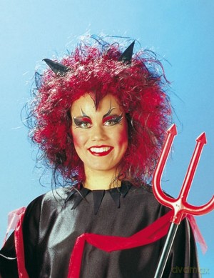Peruka - czerwone loki z diabelskimi rogami (Halloween) [KSIĄŻKA]