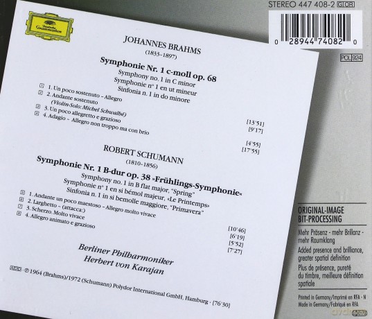 The Originals Herbert Von Karajan: Brahms/Schumann Symph.No.1 [CD]
