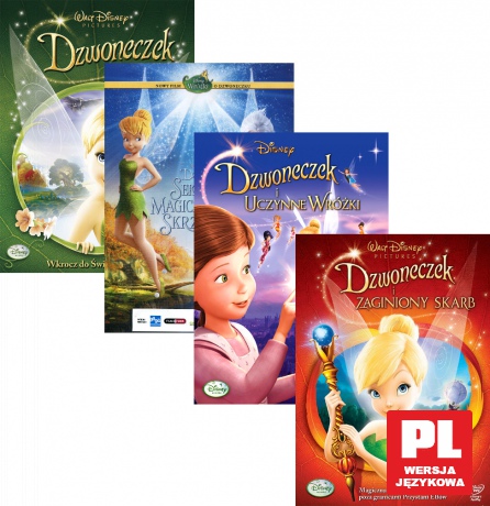 Dzwoneczek / Dzwoneczek i zaginiony skarb / Dzwoneczek i uczynne wróżki / Dzwoneczek i sekret magicznych skrzydeł (Disney) Pakiet [4DVD]