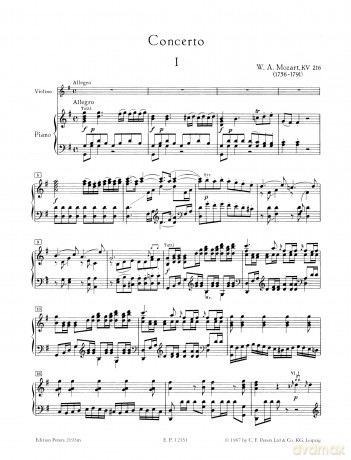 Mozart: Concerto No. 3 in G K216 (Violin and Piano) (EP2193M): Solo Part Ed. and With Cadenzas (Edition Peters) - David Oistrakh [KSIĄŻKA]
