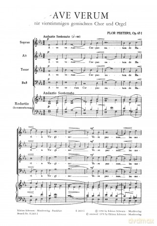 Peeters: Ave Verum, Op. 63 No. 1 (Mixed Voice Choir and Organ) (S20651) - Flor Peeters [KSIĄŻKA]