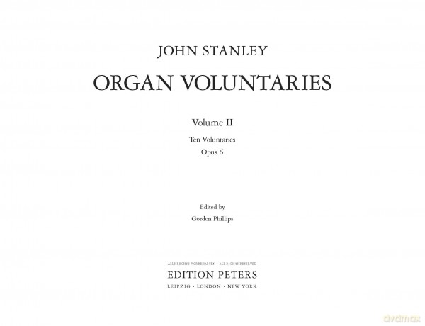 Stanley: 10 Voluntaries Op.6 (Organ) (EP7723) (Edition Peters) - Gordon Phillips [KSIĄŻKA]