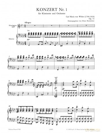 Weber: Concerto No. 1 in F minor Op.73 (Clarinet and Piano) (EP8789): Edition for Clarinet and Piano (Edition Peters) - Carl Maria Von Weber [KSIĄŻKA]