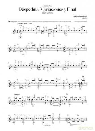Despedida, Variaciones y Final (Guitar Score) - Maximo Diego Pujol [KSIĄŻKA]