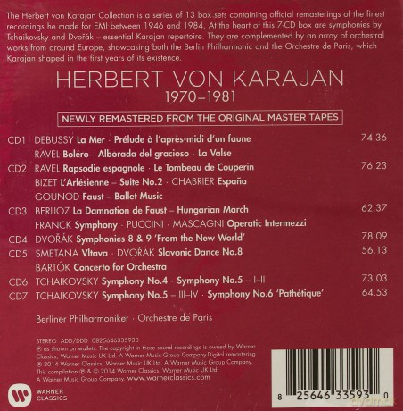 Herbert Von Karajan: The Herbert Von Karajan Collection. Berlioz/Franck/Debussy/Ravel/Tchaikovsky/Dvorak/Bartok [7CD]