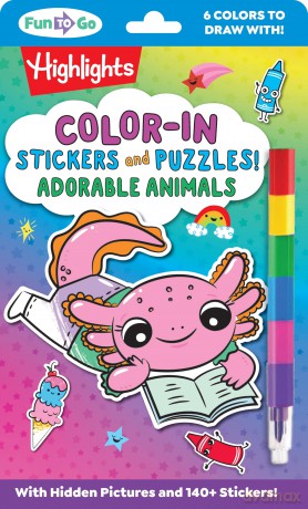 Color-In Stickers and Puzzles! Adorable Animals: Over 140 Kids Stickers for You to Color and Decorate, Animal Puzzles Activity Sheets for On-The-Go Fun (Highlights Fun to Go) - Highlights [KSIĄŻKA]