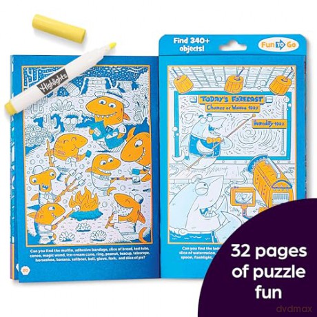 Neon Shark Hidden Pictures Puzzles (Highlights Fun to Go): Fun Seek-And-Find Kids Activity Book for Ages 69 with Over 300 Hidden Objects and Bonus Gel Marker for On-The-Go Play - Highlights [KSIĄŻKA]