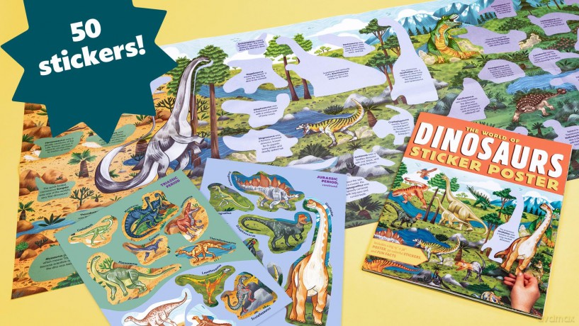 The World of Dinosaurs Sticker Poster: Includes a Big 15" x 38" Poster, 50 Colorful Stickers, and Fun Facts (Sticker Poster Book) [KSIĄŻKA]