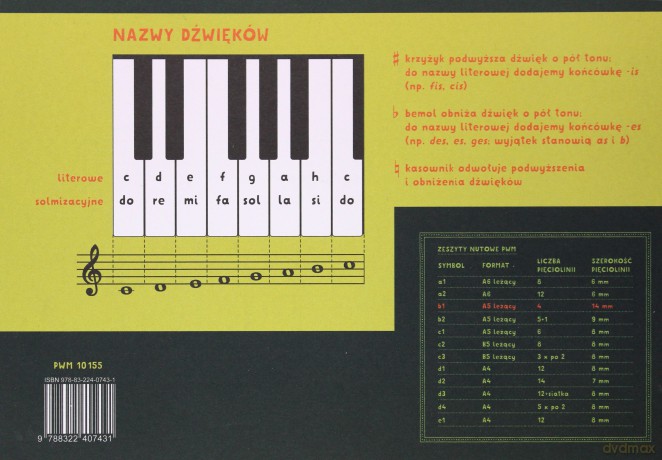 Zeszyt nutowy B1 - A5 leżący - 4 linie [SZKOŁA]