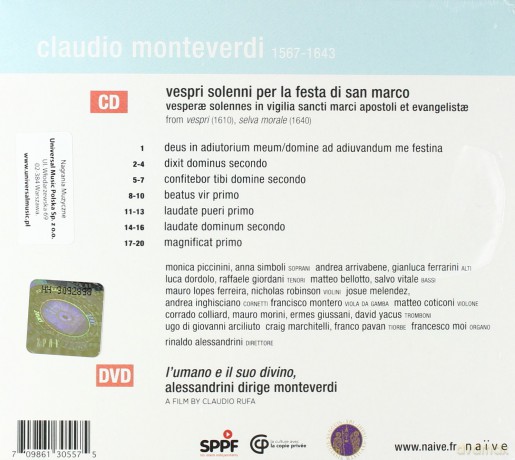 Rinaldo Alessandrini: Monteverdi Vespri Solenni Per La Festa Di San Marco [CD]+[DVD]