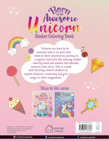Born to Be Awesome Unicorn - Sticker Coloring Book with 100+ Stickers: Fun Activity Book for Children - Wonder House Books [KSIĄŻKA]