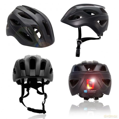 Crazy Safety - Black S.W.A.T Bicycle helmet for kids 6-12 years with USB rechargeable built-in red LED light - Black - M (54-58cm) (CS200201)