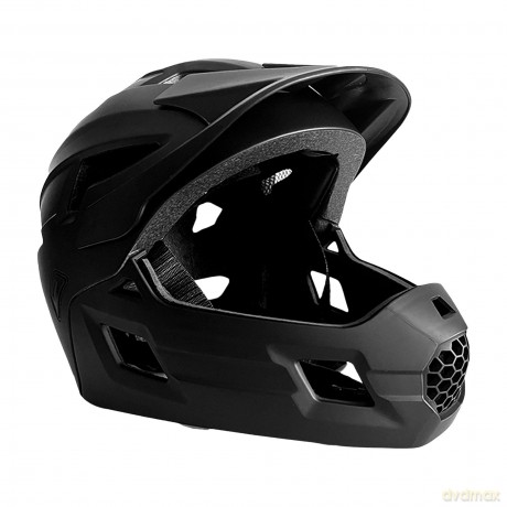 Crazy Safety - Fullface Bicycle Helmet for Kids Age 6-12 with Removable Chin Guard, Bug Net, and Sun Shade - Black - M (54-57 cm) (CS240480)