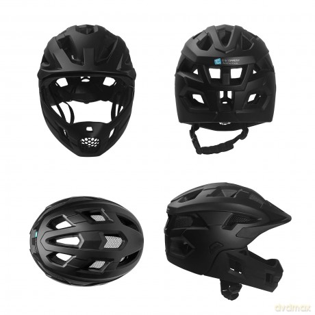 Crazy Safety - Fullface Bicycle Helmet for Kids Age 6-12 with Removable Chin Guard, Bug Net, and Sun Shade - Black - M (54-57 cm) (CS240480)