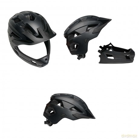 Crazy Safety - Fullface Bicycle Helmet for Kids Age 6-12 with Removable Chin Guard, Bug Net, and Sun Shade - Black - M (54-57 cm) (CS240480)