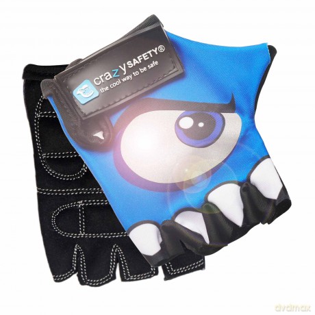 Crazy Safety - Kids bike gloves with reflective eyes, padded palms - Blue - Size S (CS240101)