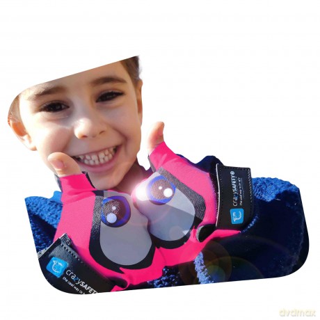 Crazy Safety - Pink kids bike gloves with reflective eyes, padded palms - Pink - Size S (CS240101)