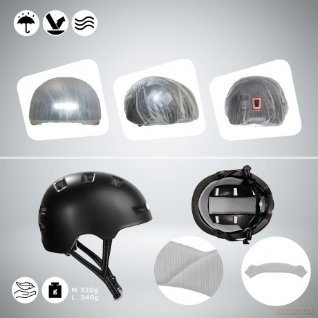 Crazy Safety - Urban Bicycle and Skater Helmet with Front and Rear Lights - Black - L (57-61cm) (CS240201)