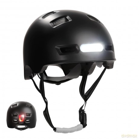Crazy Safety - Urban Bicycle and Skater Helmet with Front and Rear Lights - Black - L (57-61cm) (CS240201)