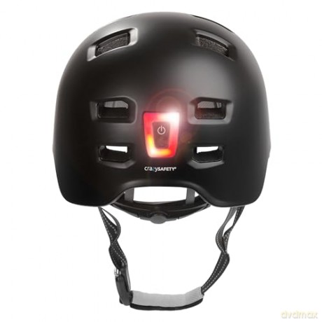 Crazy Safety - Urban Bicycle and Skater Helmet with Front and Rear Lights - Black - L (57-61cm) (CS240201)