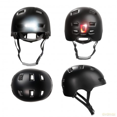 Crazy Safety - Urban bicycle and skater helmet with front and rear lights - Black - M (54-57cm) (CS240201)