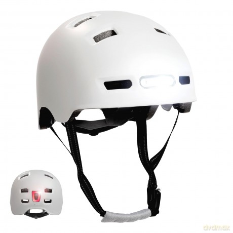 Crazy Safety - Urban bicycle and skater helmet with front and rear lights - Matt White - M (54-57cm) (CS240201)