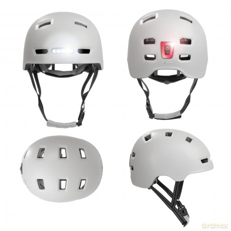 Crazy Safety - Urban bicycle and skater helmet with front and rear lights - Matt White - M (54-57cm) (CS240201)