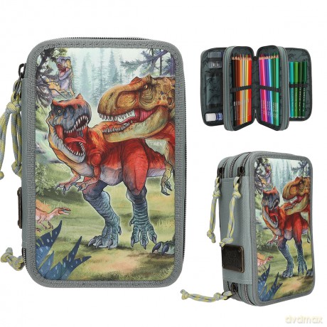 Dino World - Triple Pencil Case BITE - Grey-Green