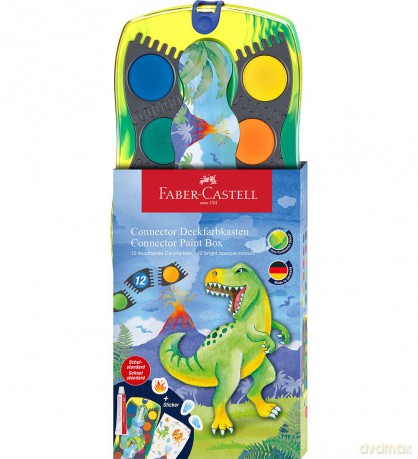Faber-Castell - Connector Paint Box Dinosaur Green, 12 Colours incl. Chinese White (125036)