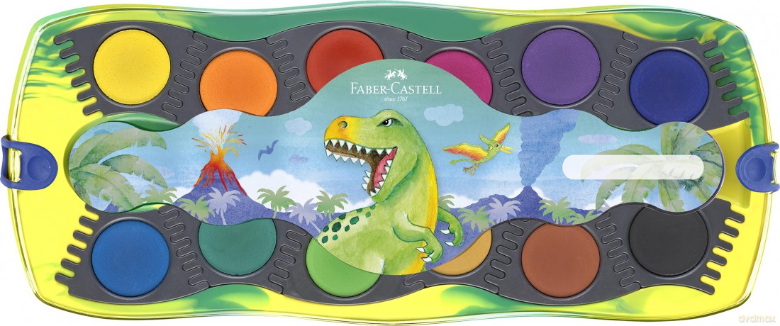 Faber-Castell - Connector Paint Box Dinosaur Green, 12 Colours incl. Chinese White (125036)