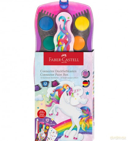 Faber-Castell - Connector Paint Box Unicorn Pink, 12 Colours incl. Chinese White (125035)