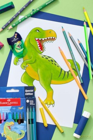 Faber-Castell - Felt-Tip Pen Dinosaur 10 + 3 with Stickers (554214)