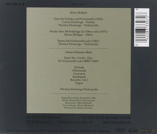 Thomas Demenga: Bach/ Holliger [CD]