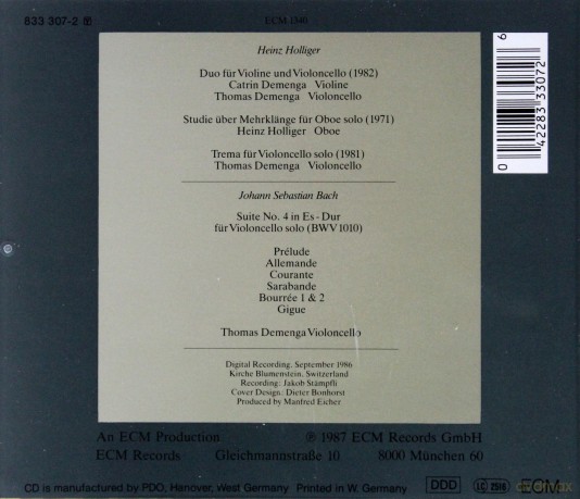 Thomas Demenga: Bach/ Holliger [CD]