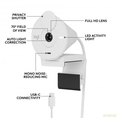 Logitech - Brio 300 Full HD webcam, Off-white
