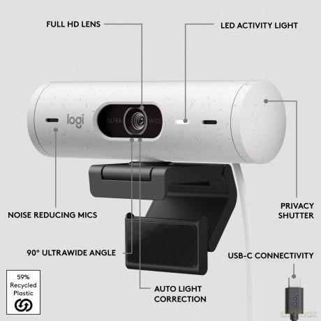 Logitech - Brio 500 Full HD Webcam USB-C OFF-WHITE