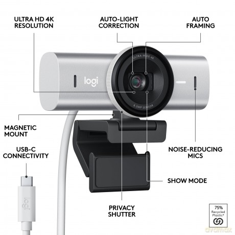 Logitech - MX Brio Ultra HD 4K Collaboration and Streaming Webcam - Pale Grey