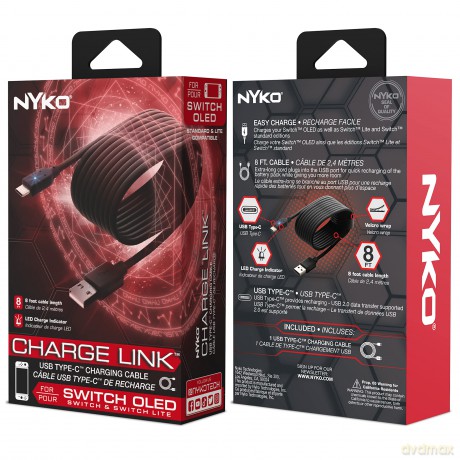 Nyko Charge Link for Nintendo Switch, Switch Lite, and Switch OLED in Black - 2,44 m