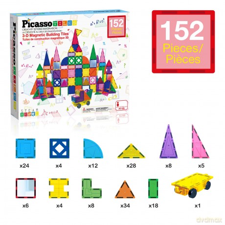 Picasso Tiles - 3-D Magnetic Building Set (152 pcs) (PT152)