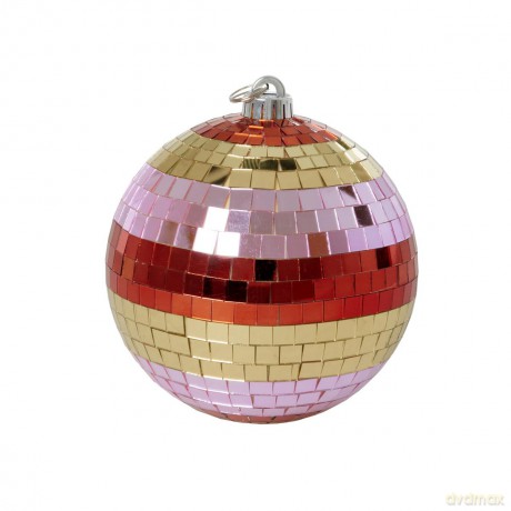 Rice - Disco Ball with Stripes and Gold - Pink, Gold, and Red - Medium