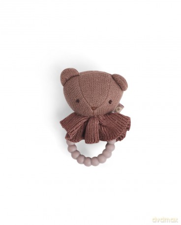 Smallstuff - Rattle, bear face on silicone ring, dark rose - (40008-93)