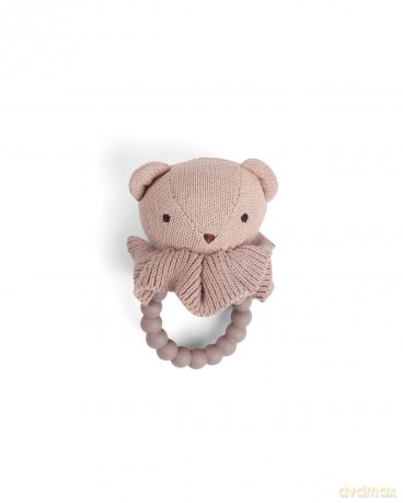 Smallstuff - Rattle, bear face on silicone ring, soft rose (40008-92)