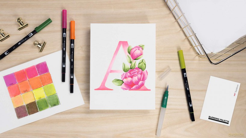 Tombow - Watercoloring Canvas set Floral Letters