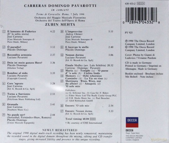 Three Tenors: In Concert, Rome 1990 [CD]