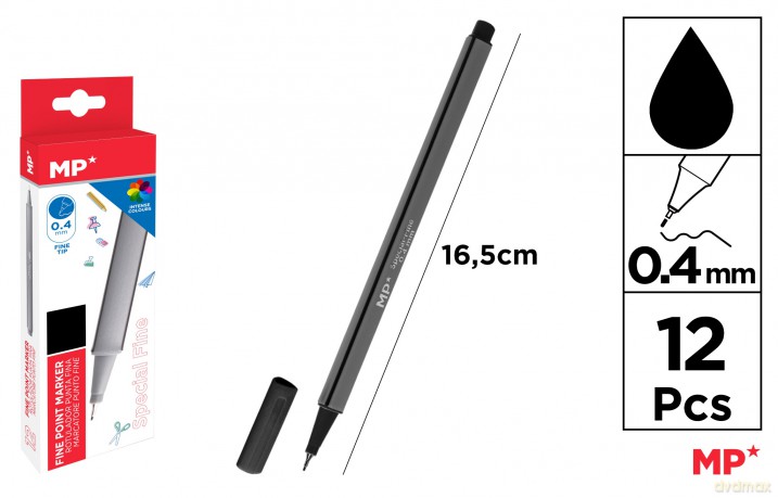 Paczka Cienkopis MP 0.4mm czarny 12 sztuk